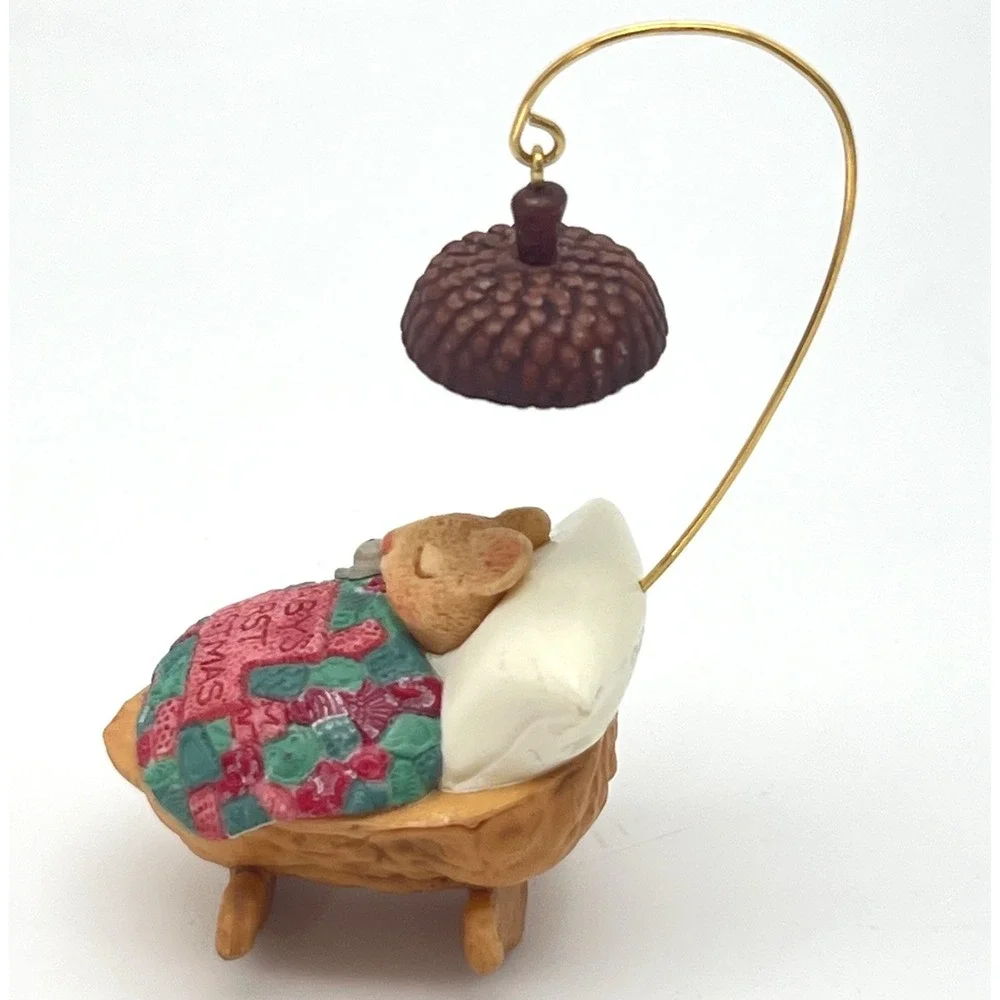 Hallmark‎ Keepsake Ornament Baby's First Christmas Sleeping Mouse in Walnut 2000